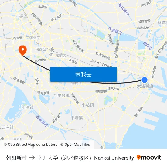 朝阳新村 to 南开大学（迎水道校区）Nankai University map