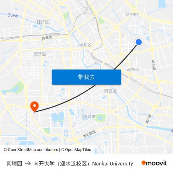 真理园 to 南开大学（迎水道校区）Nankai University map