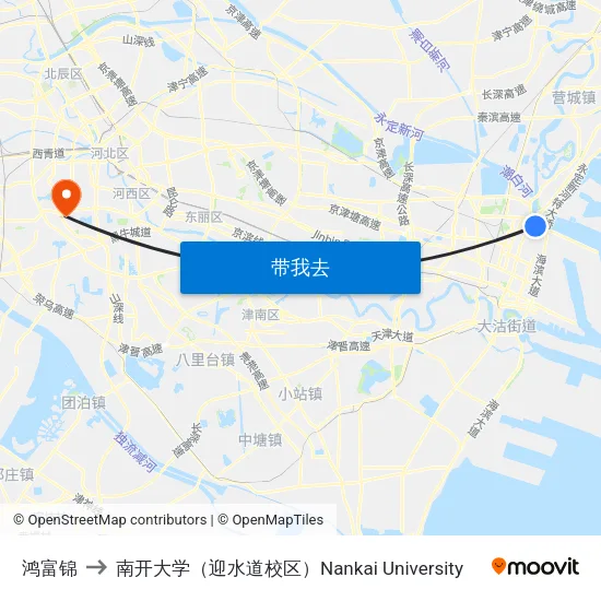鸿富锦 to 南开大学（迎水道校区）Nankai University map