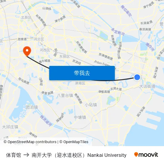体育馆 to 南开大学（迎水道校区）Nankai University map