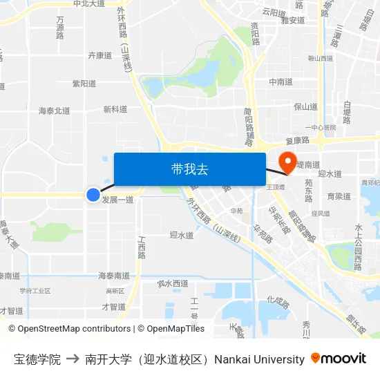 宝德学院 to 南开大学（迎水道校区）Nankai University map