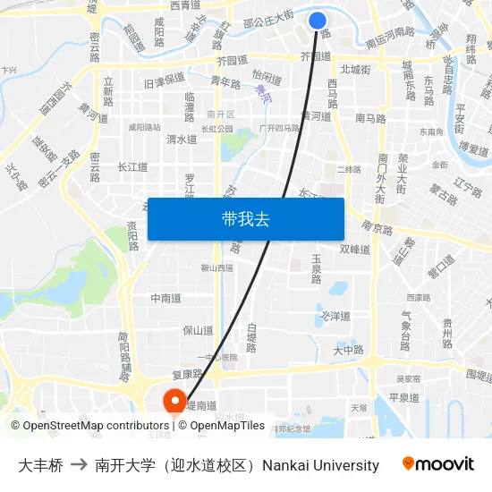 大丰桥 to 南开大学（迎水道校区）Nankai University map