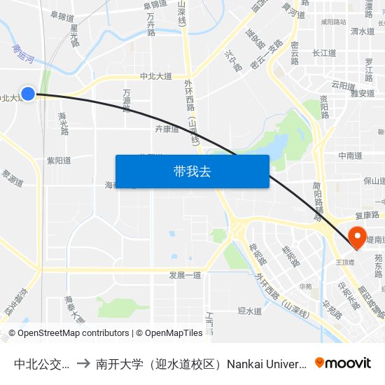 中北公交站 to 南开大学（迎水道校区）Nankai University map