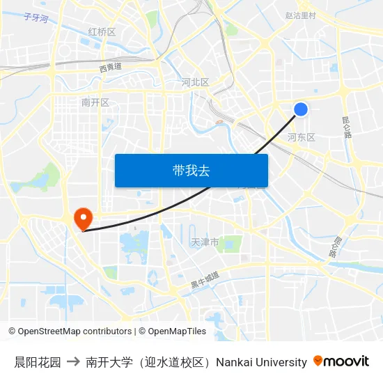晨阳花园 to 南开大学（迎水道校区）Nankai University map