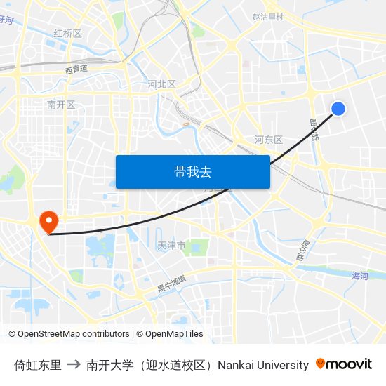 倚虹东里 to 南开大学（迎水道校区）Nankai University map