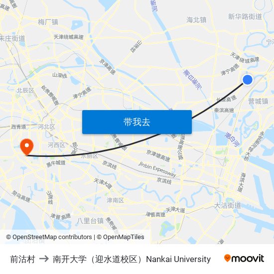 前沽村 to 南开大学（迎水道校区）Nankai University map