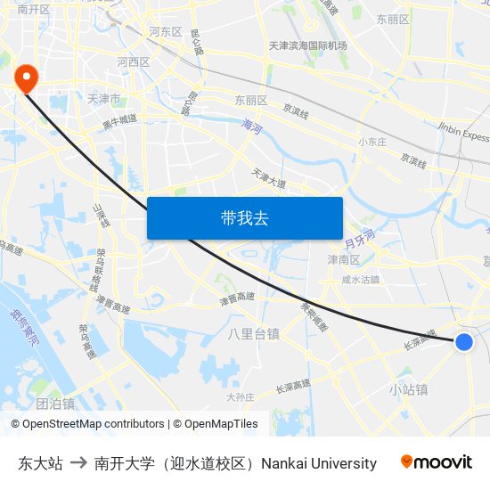 东大站 to 南开大学（迎水道校区）Nankai University map