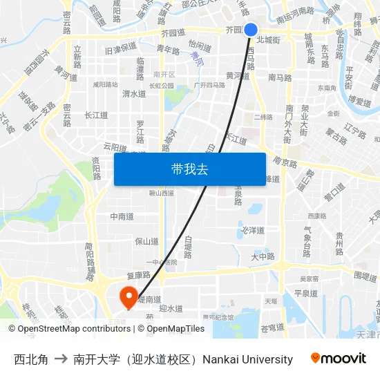 西北角 to 南开大学（迎水道校区）Nankai University map