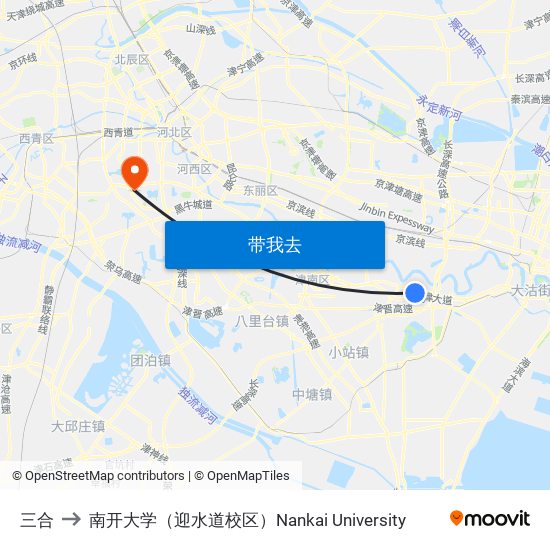 三合 to 南开大学（迎水道校区）Nankai University map