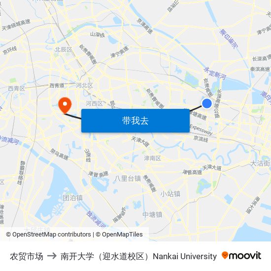 农贸市场 to 南开大学（迎水道校区）Nankai University map