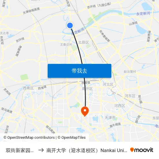 双街新家园南门 to 南开大学（迎水道校区）Nankai University map