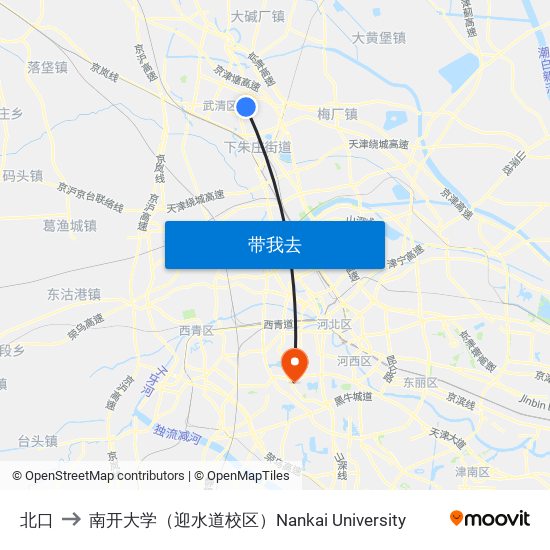 北口 to 南开大学（迎水道校区）Nankai University map