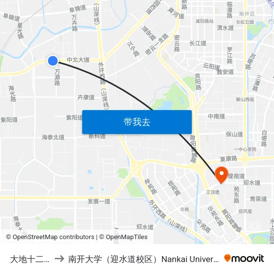 大地十二城 to 南开大学（迎水道校区）Nankai University map