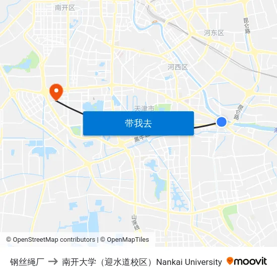 钢丝绳厂 to 南开大学（迎水道校区）Nankai University map
