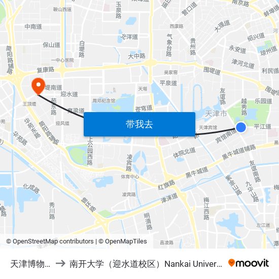 天津博物馆 to 南开大学（迎水道校区）Nankai University map