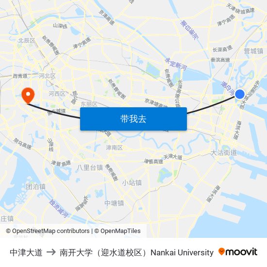 中津大道 to 南开大学（迎水道校区）Nankai University map