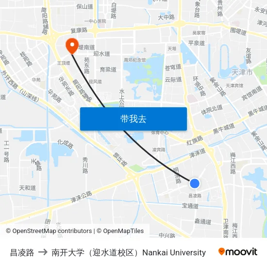 昌凌路 to 南开大学（迎水道校区）Nankai University map