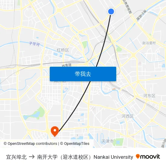 宜兴埠北 to 南开大学（迎水道校区）Nankai University map