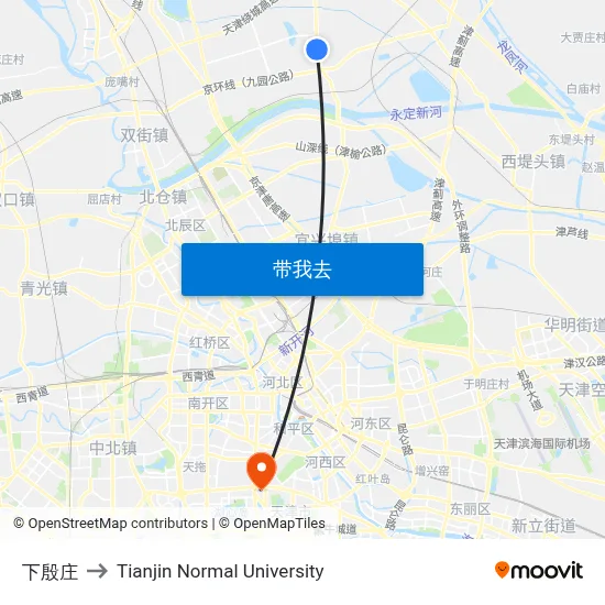 下殷庄 to Tianjin Normal University map