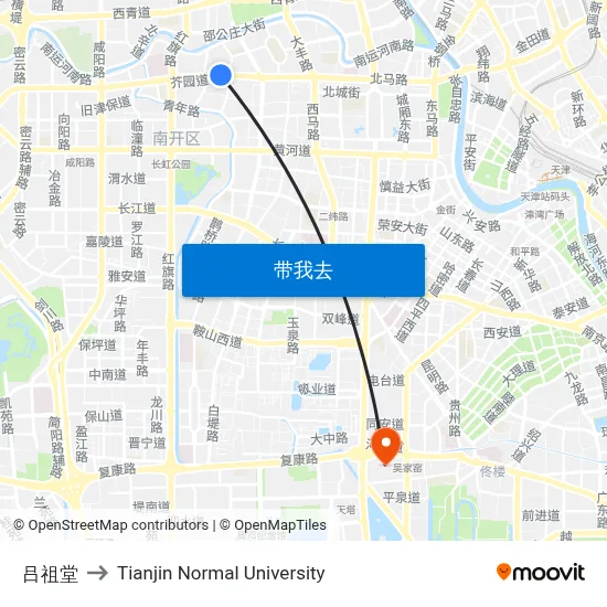吕祖堂 to Tianjin Normal University map