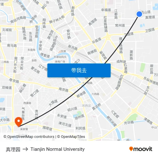 真理园 to Tianjin Normal University map