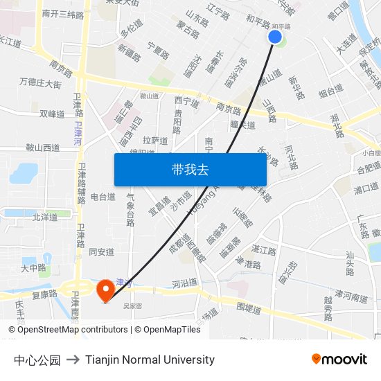 中心公园 to Tianjin Normal University map