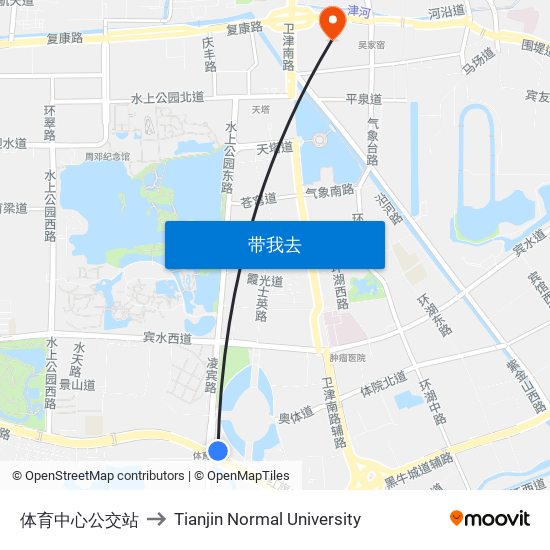 体育中心公交站 to Tianjin Normal University map