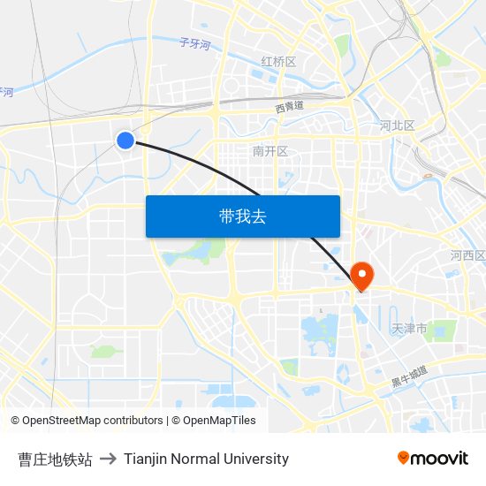 曹庄地铁站 to Tianjin Normal University map