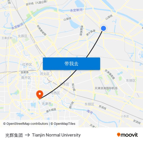 光辉集团 to Tianjin Normal University map