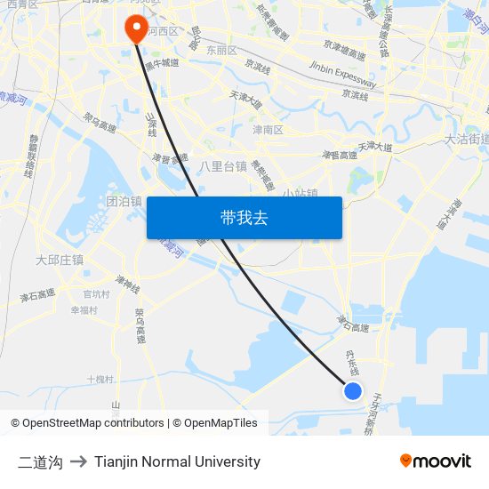 二道沟 to Tianjin Normal University map