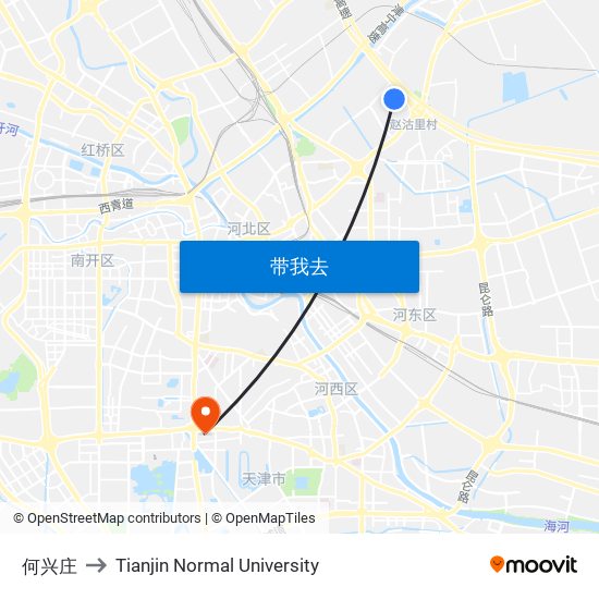 何兴庄 to Tianjin Normal University map