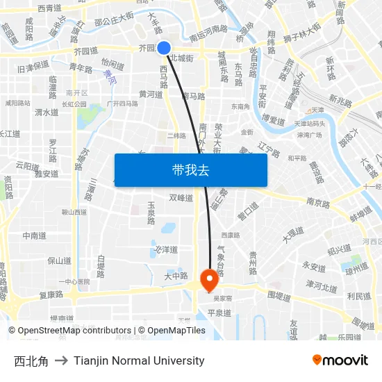 西北角 to Tianjin Normal University map