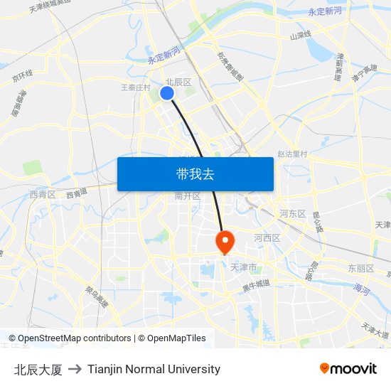 北辰大厦 to Tianjin Normal University map