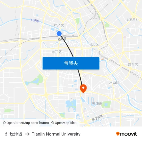 红旗地道 to Tianjin Normal University map