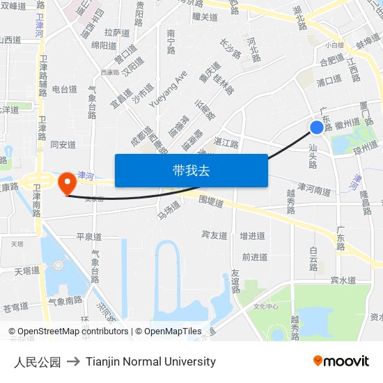 人民公园 to Tianjin Normal University map