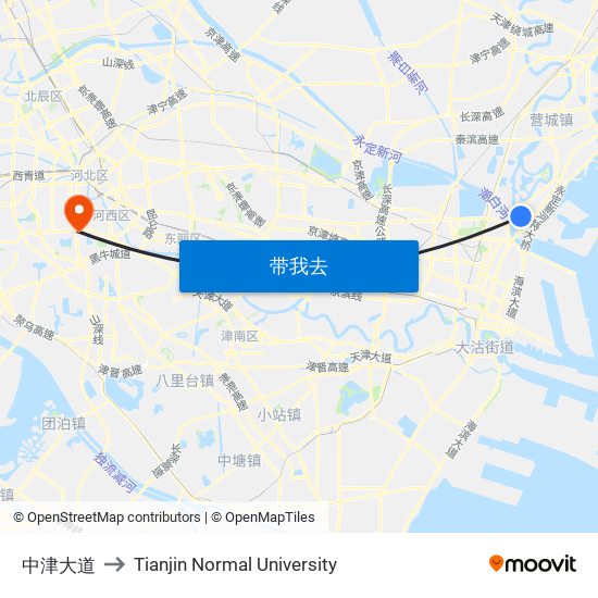 中津大道 to Tianjin Normal University map