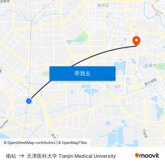 南站 to 天津医科大学 Tianjin Medical University map