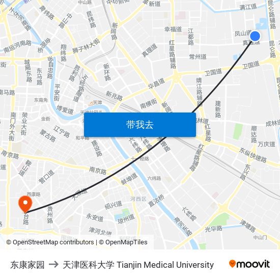 东康家园 to 天津医科大学 Tianjin Medical University map