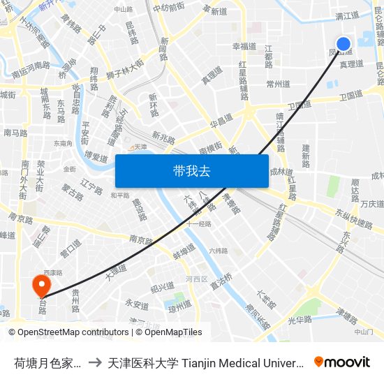 荷塘月色家园 to 天津医科大学 Tianjin Medical University map