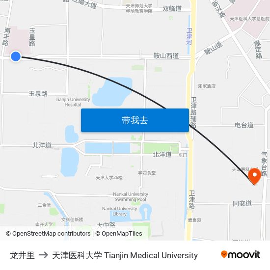 龙井里 to 天津医科大学 Tianjin Medical University map