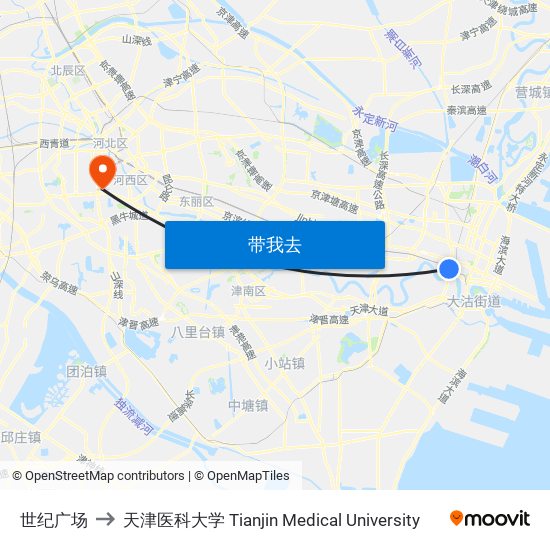 世纪广场 to 天津医科大学 Tianjin Medical University map