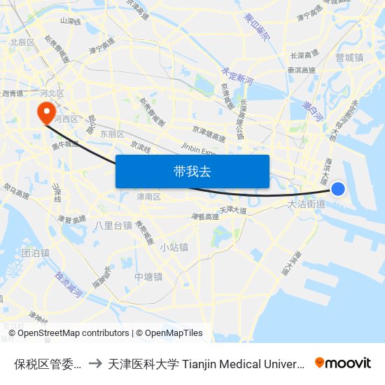 保税区管委会 to 天津医科大学 Tianjin Medical University map