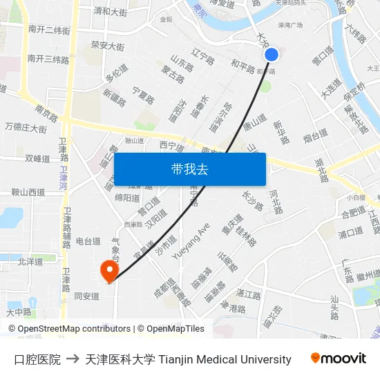口腔医院 to 天津医科大学 Tianjin Medical University map