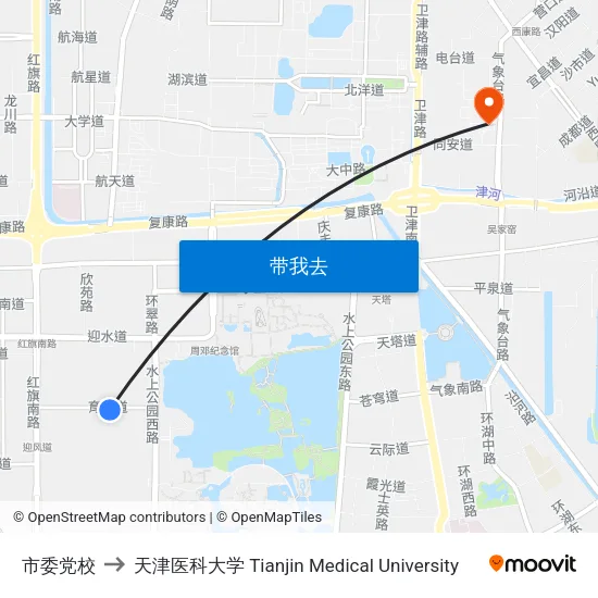 市委党校 to 天津医科大学 Tianjin Medical University map