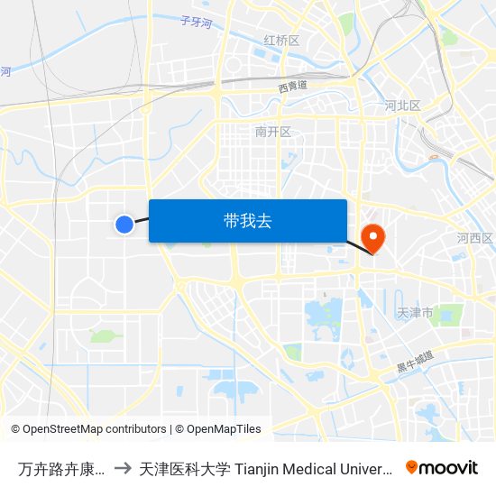 万卉路卉康道 to 天津医科大学 Tianjin Medical University map