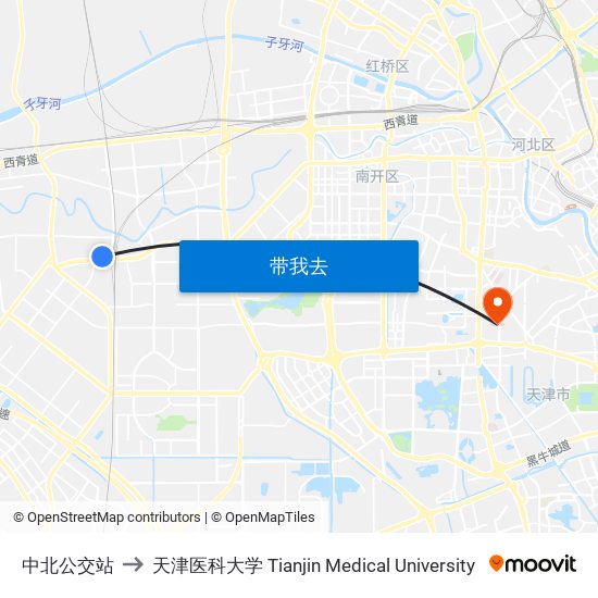 中北公交站 to 天津医科大学 Tianjin Medical University map