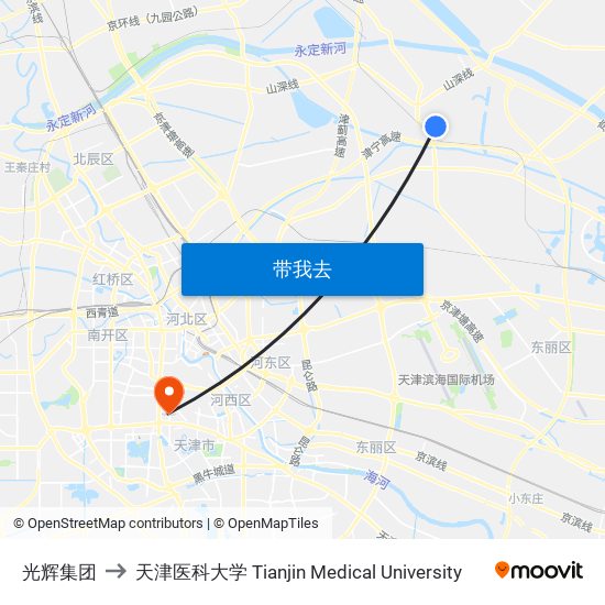 光辉集团 to 天津医科大学 Tianjin Medical University map