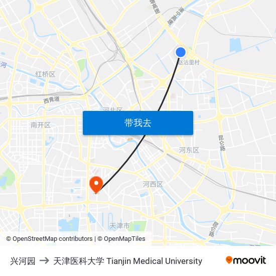 兴河园 to 天津医科大学 Tianjin Medical University map