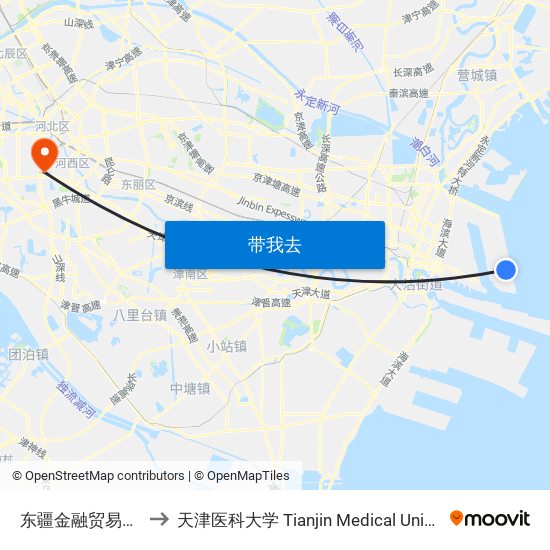 东疆金融贸易中心 to 天津医科大学 Tianjin Medical University map