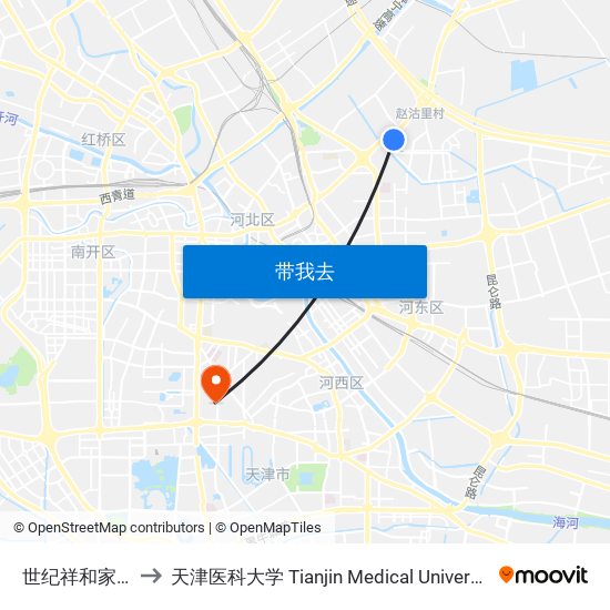 世纪祥和家园 to 天津医科大学 Tianjin Medical University map